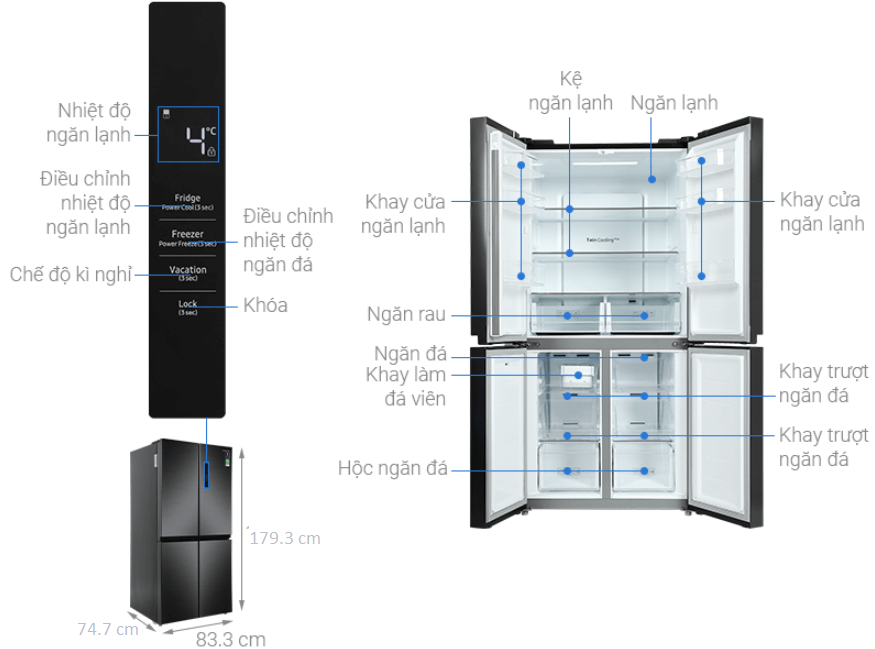 Cấu tạo tủ lạnh Samsung Inverter 488 lít 4 cửa RF48A4000B4/SV