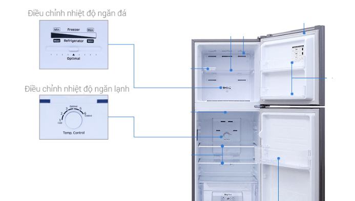 Tủ lạnh Samsung Inverter 208 lít RT19M300BGS SV có bảng điều khiển núm xoay, thanh trượt dễ sử dụng