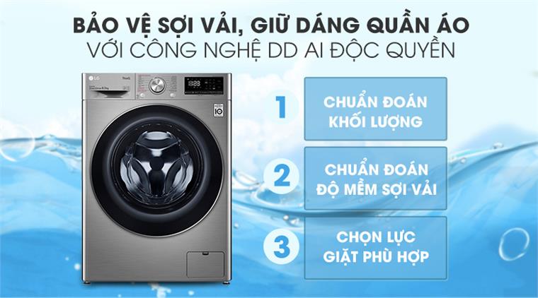 Máy giặt LG FV1409S4W tích hợp công nghệ AI DD bảo vệ sợi vải