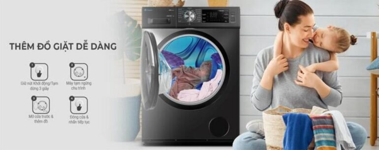 Máy giặt lồng ngang Casper WF-95I140BGB 9.5kg có thể thêm đồ giặt vô cùng tiện lợi