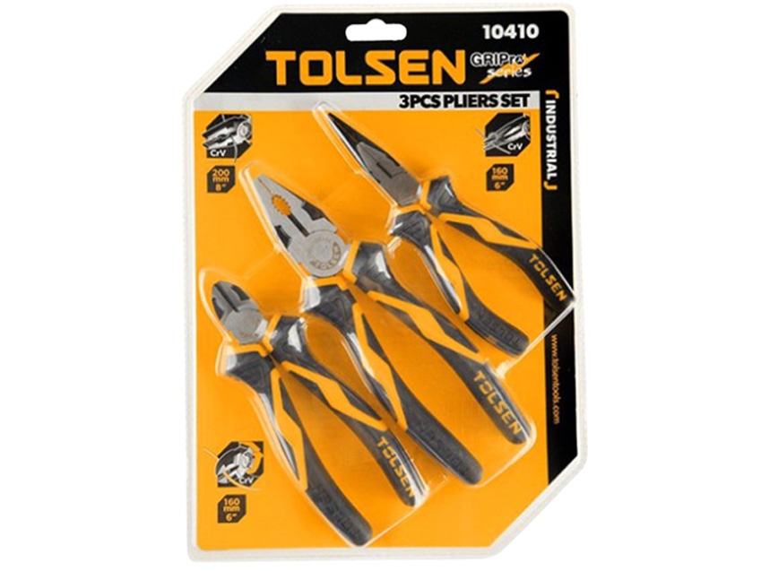 Bộ 3 kìm điện - kìm nhọn - kìm cắt công nghiệp Tolsen 10410