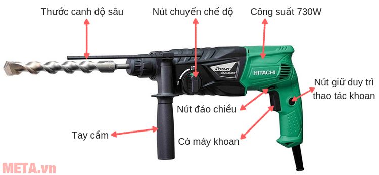 Cấu tạo của máy khoan động lực Hitachi DH24PG Cấu tạo của máy khoan động lực Hitachi DH24PG