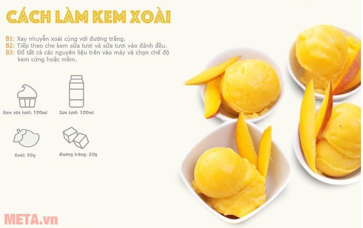 Các bước làm kem xoài với máy làm kem tươi Tiross TS-9090