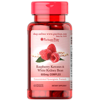 Viên uống hỗ trợ giảm cân Puritan's Pride Raspberry Ketones and White Kidney Bean 600mg Complex (51658 - hộp 60 viên)