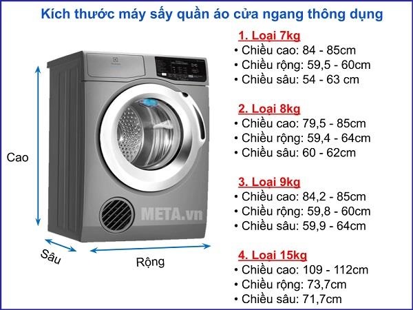 Kích thước máy sấy quần áo thông dụng