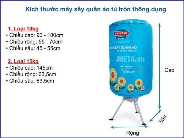 Kích thước tủ sấy quần áo tròn