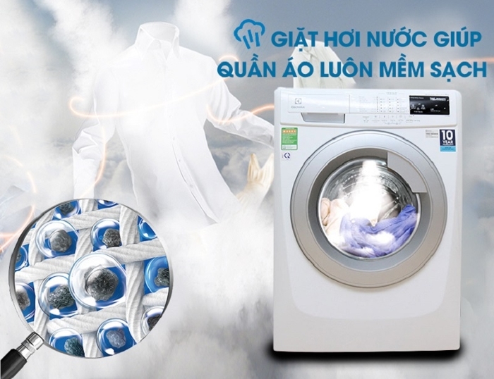 Máy giặt Electrolux EWF12853 sử dụng công nghệ hơi nước làm sạch khuẩn