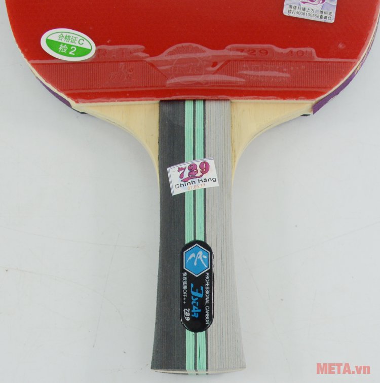 Vợt bóng bàn 729 - 3Star có tem chính hãng dán trên thân vợt 