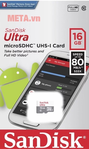 Thẻ nhớ 16 Gb microSDHC tương thích với hầu hết các dòng điện thoại phổ biến hiện nay