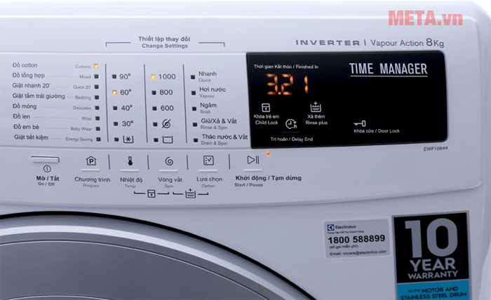 Máy giặt cửa trước 8kg Electrolux EWF10844 hoạt động với 8 chế độ giặt tự động