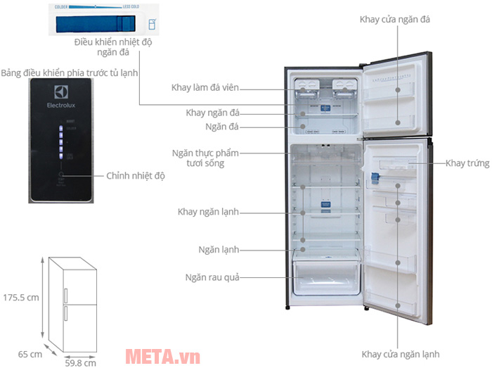 Tủ lạnh Electrolux ETE3500BG được thiết kế tiện lợi, dễ dàng sử dụng