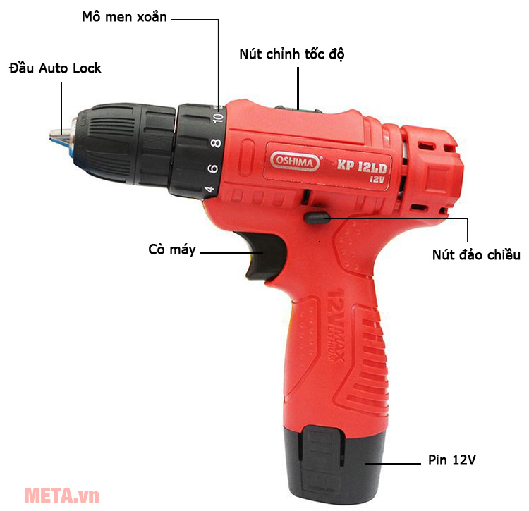 Cấu tạo máy khoan pin Oshima KP12 LD 12V Oshima KP12 LD 12V
