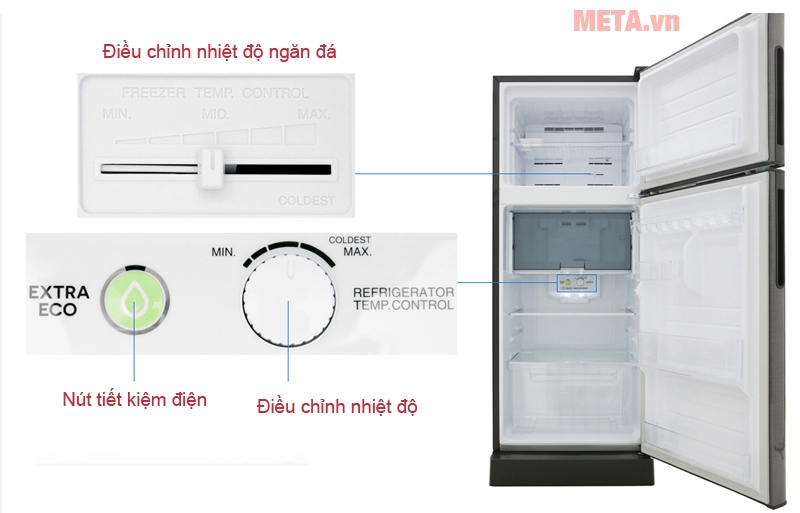 Tủ lạnh Sharp Inverter SJ-X201E-DS được tích hợp công nghệ Inverter và chế độ Extra Eco giúp tiết kiệm năng lượng