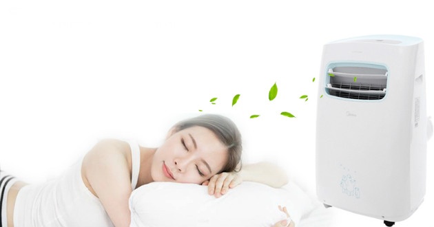 Máy lạnh di động mini Midea dạng cây đứng, có các cửa tản gió đều khắp phòng. Máy lạnh di động mini Midea dạng cây đứng, có các cửa tản gió đều khắp phòng.