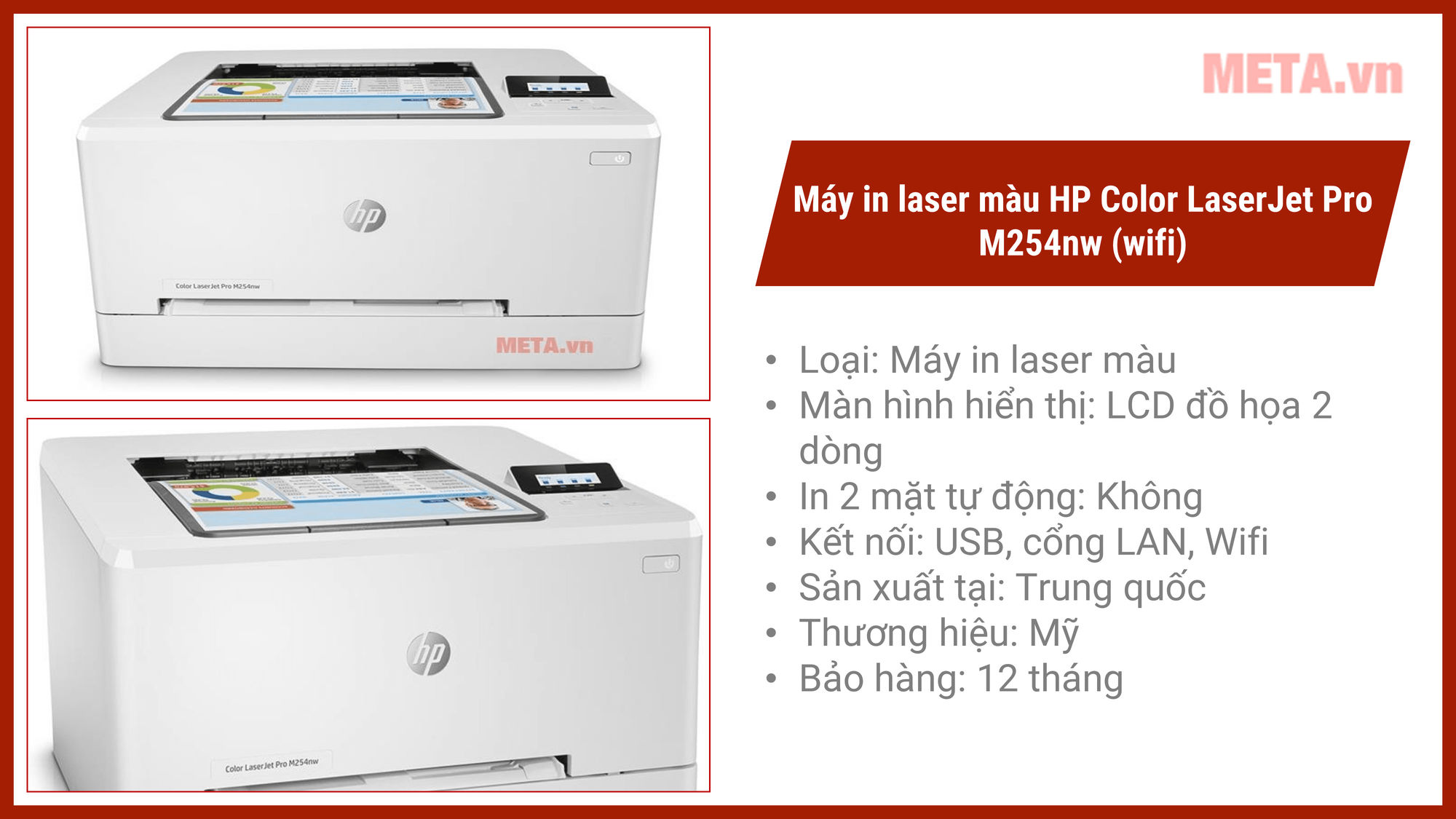 Máy in laser màu HP Color LaserJet Pro M254nw (wifi)