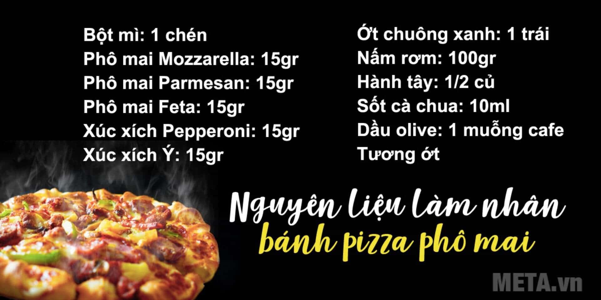 Nguyên liệu làm nhân bánh pizza phô mai tại nhà