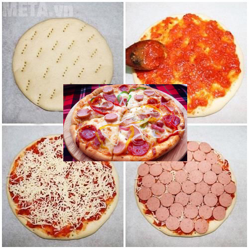 Trang trí bánh pizza xúc xích
