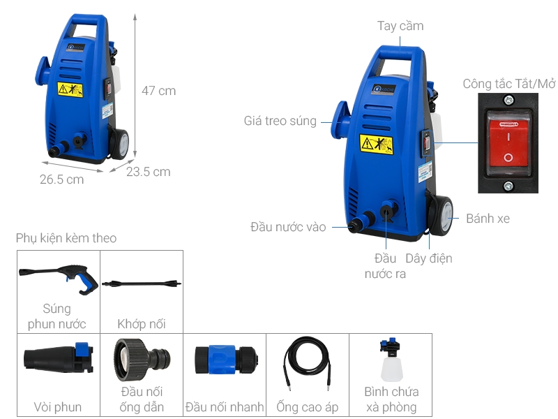 Chi tiết cấu tạo cảu máy rửa xe Kachi MK-192