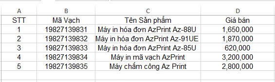 File mã vạch Excel mẫu