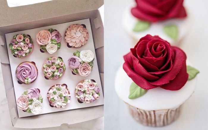 Mẫu bánh cupcake tặng sinh nhật hình hoa hồng