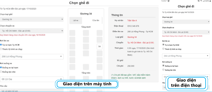 Bước 3 đặt vé nhà xe Thành Bưởi