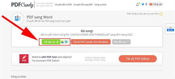 Chuyển PDF sang Word bằng PDF Candy