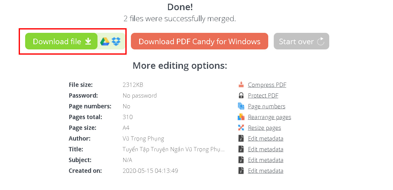 Cuối cùng bạn nhấn nút “Download” file để lưu file PDF về máy