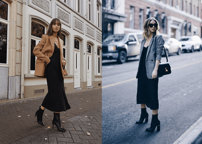 Blazer mix với váy liền thân
