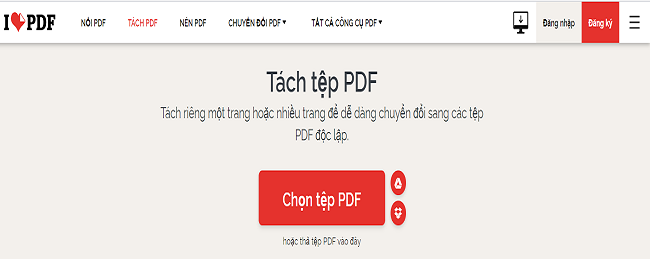 Phần mềm tách file PDF online tại ILOVEPDF