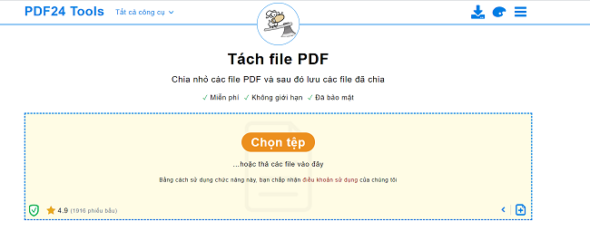 Cắt file PDF online với phần mềm PDF24 Tools