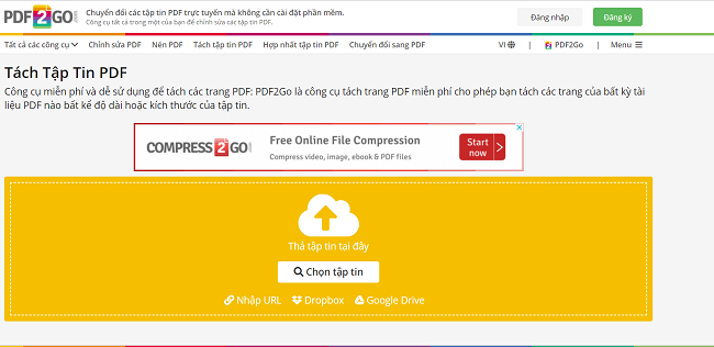 Phần mềm tách file PDF trực tuyến PDF2GO