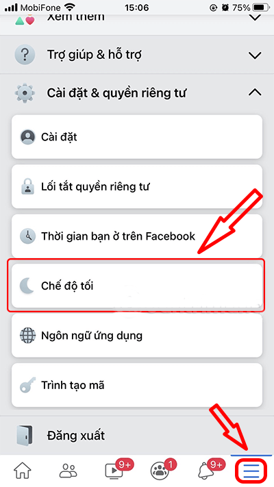 Cách bật dark mode trên Facebook iPhone