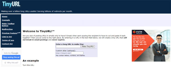 Rút gọn link bằng Tinyurl