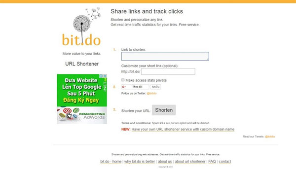 Cách rút gọn link bằng Bit.do