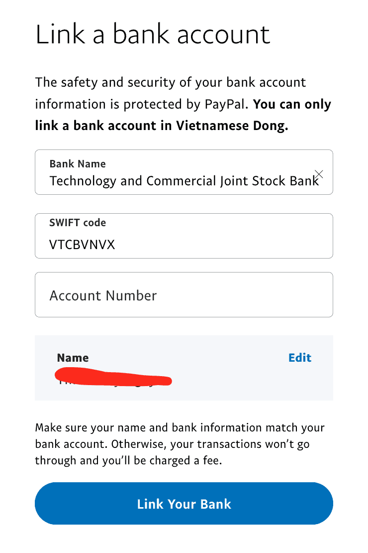 Cách liên kết tài khoản ngân hàng với ví PayPal