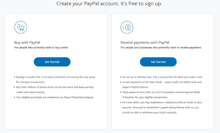 Lựa chọn loại tài khoản PayPal