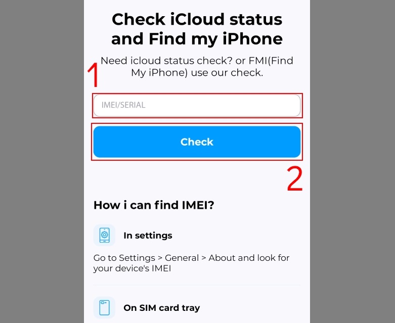 Cách check iCloud ẩn của iPhone bằng số IMEI