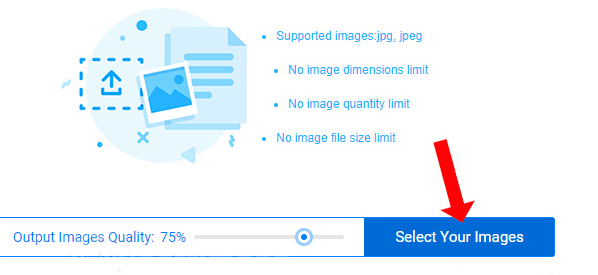 Nhấn vào “Select Your Image” để tải ảnh cần nén