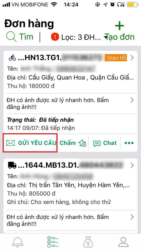 Cách sửa đơn hàng trên app GHTK