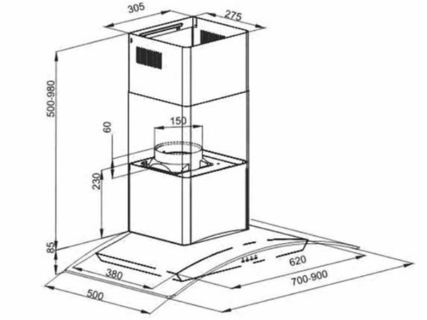 Kích thước của máy hút mùi Arber 