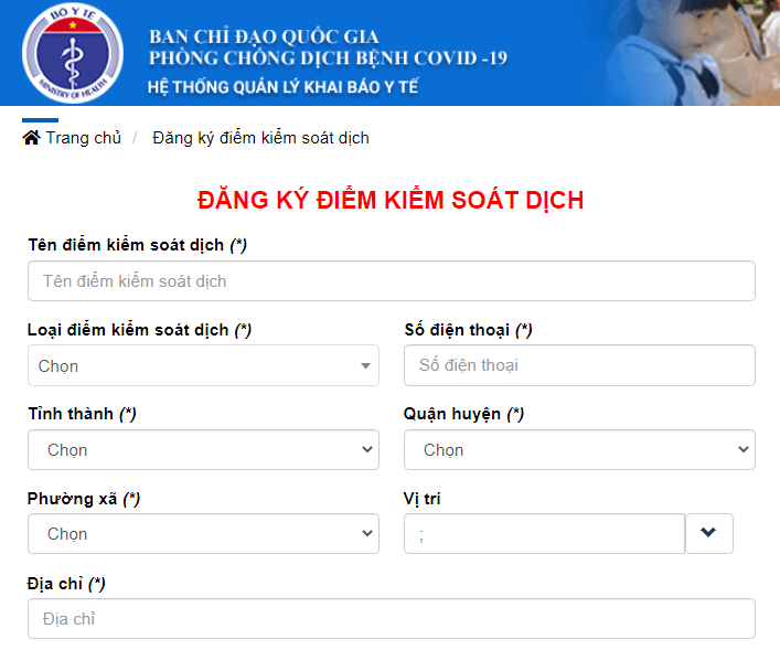 Các đơn vị đăng ký điểm kiểm dịch trên trang tokhaiyte.vn