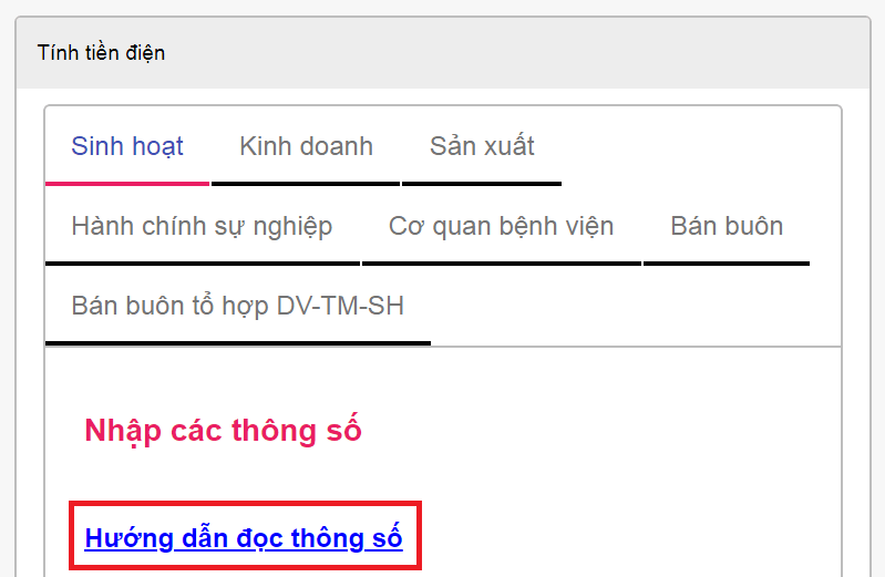 Nhấn chọn mục Hướng dẫn đọc thông số để tìm hiểu ý nghĩa các thông số trên hóa đơn tiền điện.