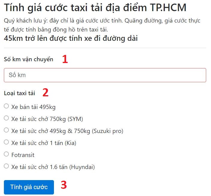 Cách tra phí của dịch vụ chuyển nhà trọn gói Thành Hưng tại khu vực TP Hồ Chí Minh