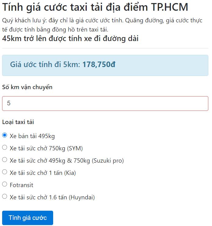 Cách tra phí của dịch vụ chuyển nhà trọn gói Thành Hưng tại khu vực TP Hồ Chí Minh