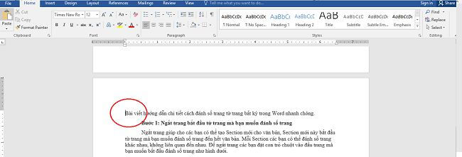 Cách đánh số trang từ trang bất kỳ trong Word 2016