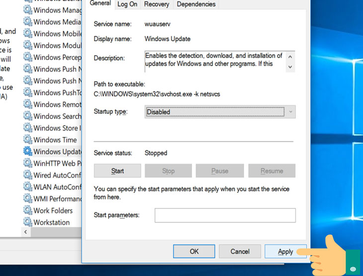 Cách tắt update Windows 10 bằng Services