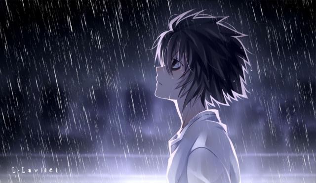 Một bức tranh anime mọc trong mưa