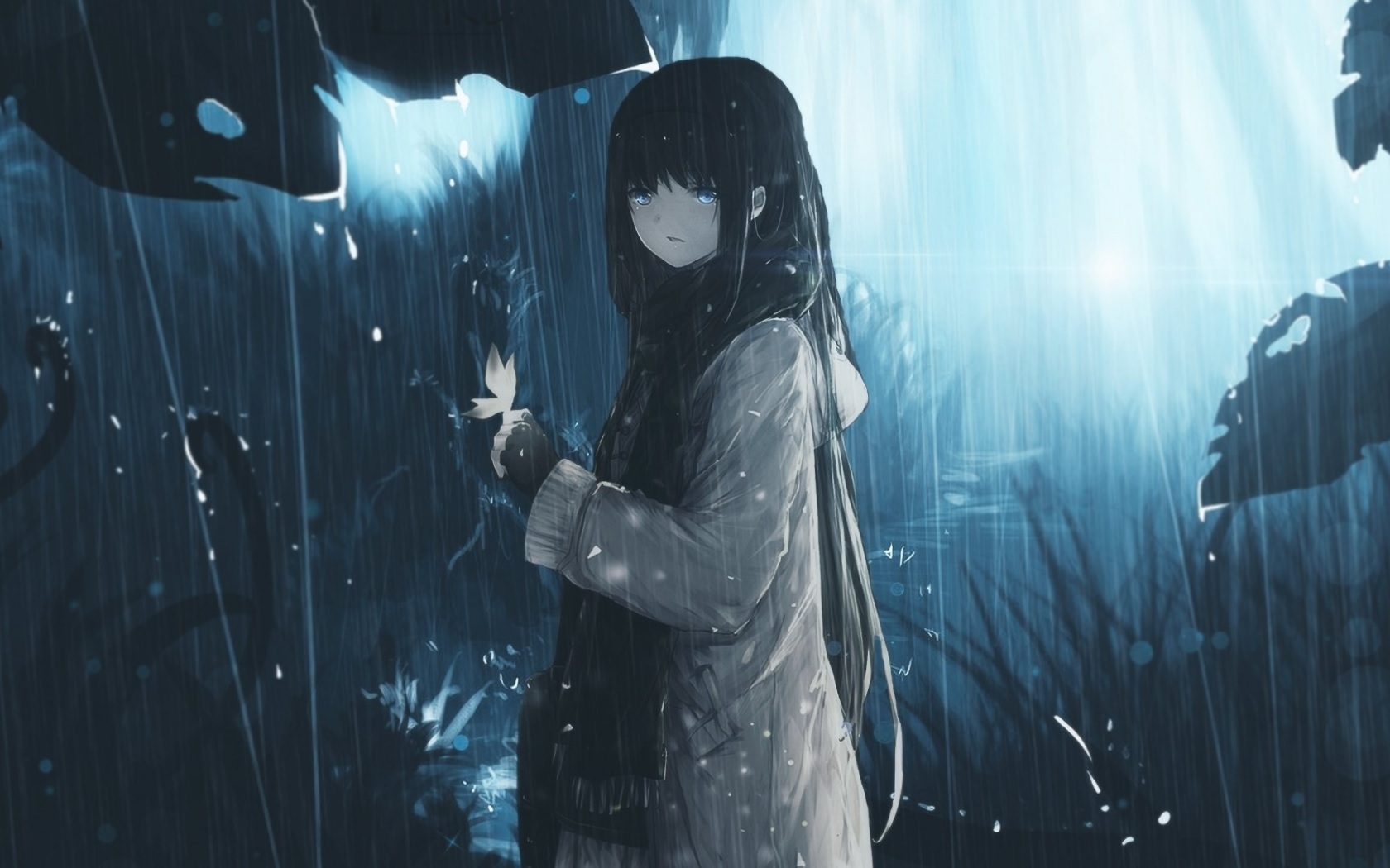 Một bức tranh anime mọc trong mưa