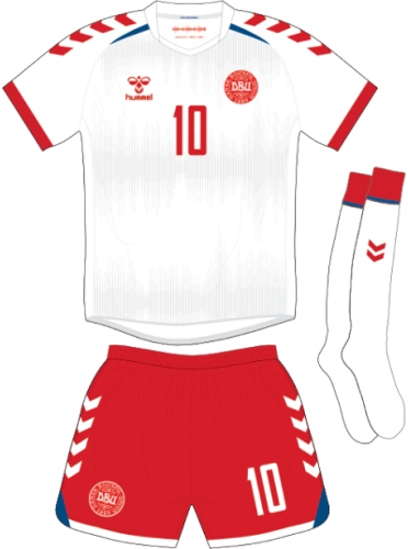 Áo đấu sân khách đội tuyển Đan Mạch tại vòng loại World Cup 2022 châu Âu.