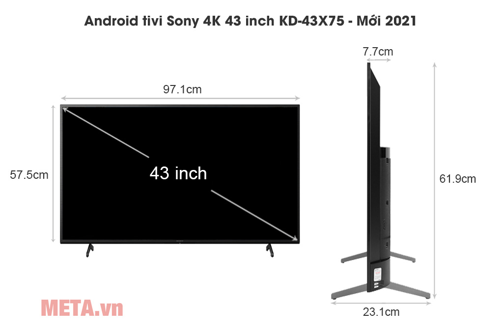 Kích thước Android tivi Sony 4K 43 inch KD-43X75 - Mới 2021